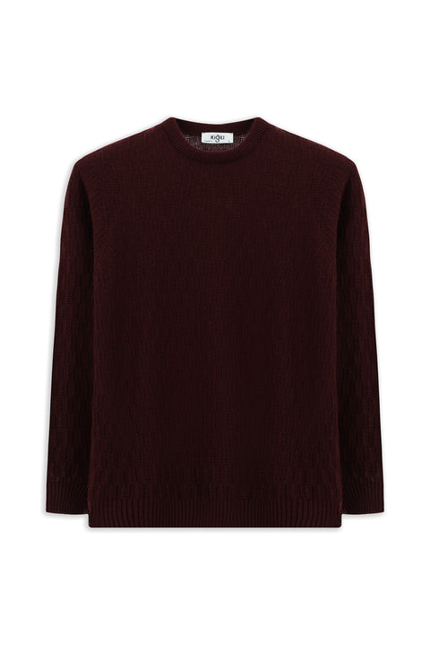 Koyu Bordo Bisiklet Yaka Regular Fit Desenli Triko Kazak