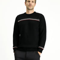 Siyah Bisiklet Yaka Regular Fit Desenli Triko Kazak