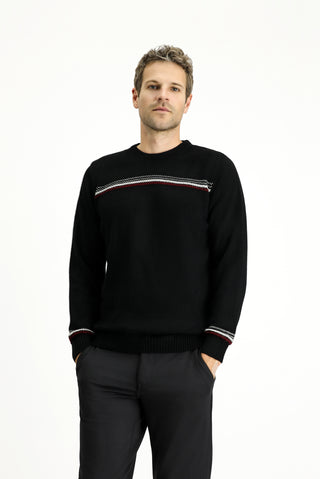  Siyah Bisiklet Yaka Regular Fit Desenli Triko Kazak