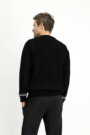 Siyah Bisiklet Yaka Regular Fit Desenli Triko Kazak