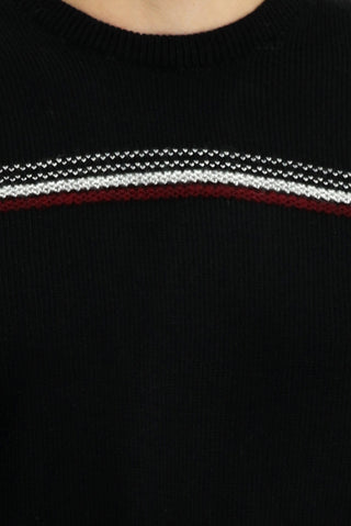  Siyah Bisiklet Yaka Regular Fit Desenli Triko Kazak