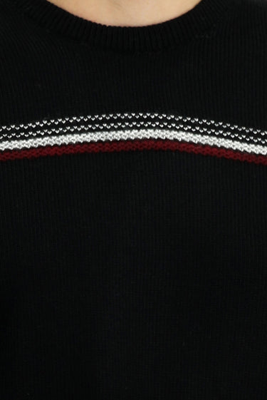 Siyah Bisiklet Yaka Regular Fit Desenli Triko Kazak