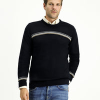 Koyu Lacivert Bisiklet Yaka Regular Fit Desenli Triko Kazak