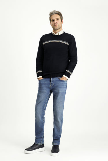  Koyu Lacivert Bisiklet Yaka Regular Fit Desenli Triko Kazak