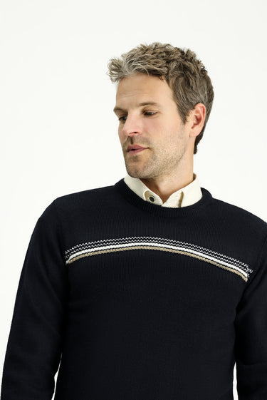  Koyu Lacivert Bisiklet Yaka Regular Fit Desenli Triko Kazak