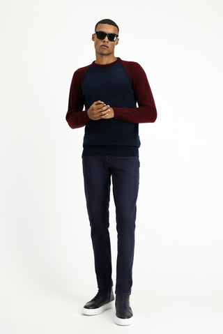  Orta Lacivert Bisiklet Yaka Regular Fit Dikişsiz Desenli Triko Kazak