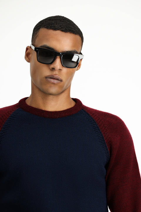 Orta Lacivert Bisiklet Yaka Regular Fit Dikişsiz Desenli Triko Kazak