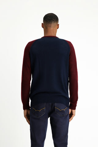  Orta Lacivert Bisiklet Yaka Regular Fit Dikişsiz Desenli Triko Kazak