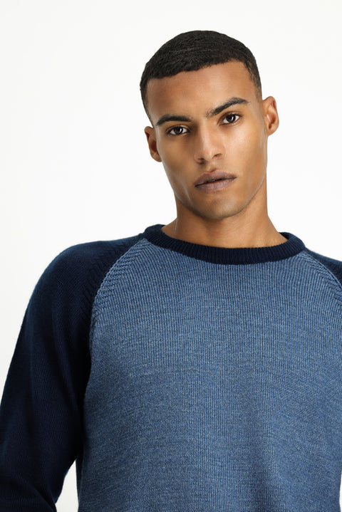 Havacı Mavi Bisiklet Yaka Regular Fit Dikişsiz Desenli Triko Kazak