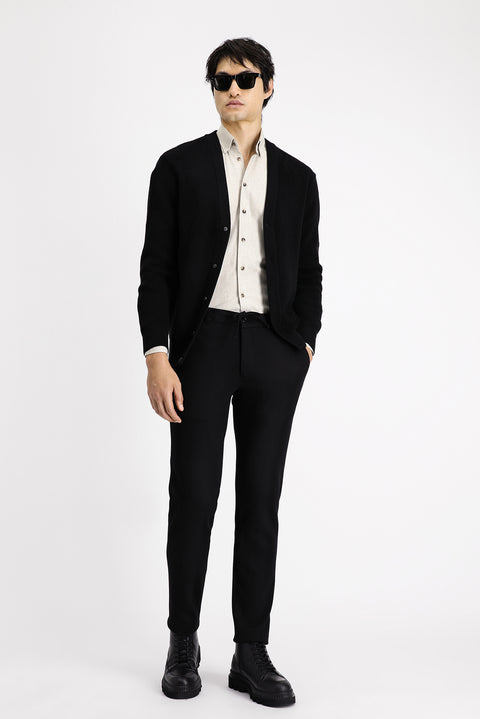 Black Oversize Extra Relaxed Fit Cotton Button-Down Knit Cardigan