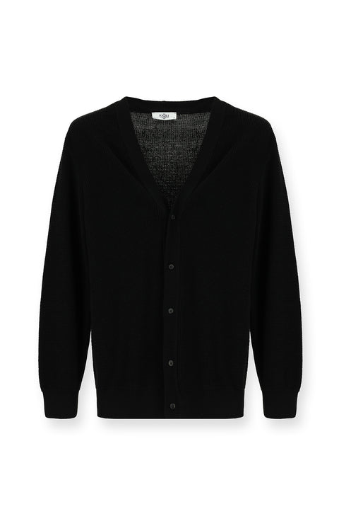 Black Oversize Extra Relaxed Fit Cotton Button-Down Knit Cardigan