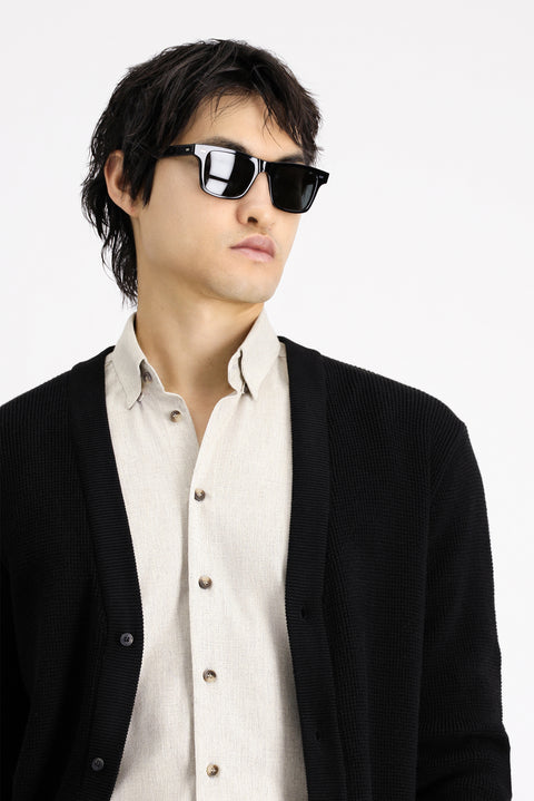 Black Oversize Extra Relaxed Fit Cotton Button-Down Knit Cardigan