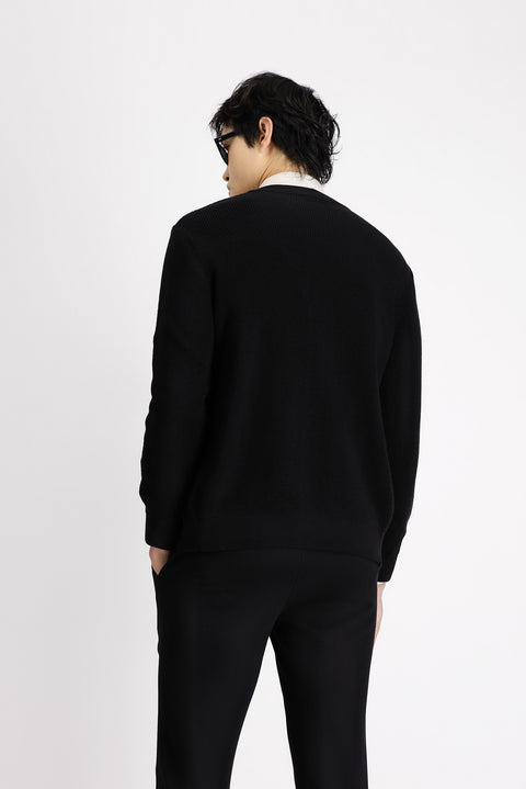 Black Oversize Extra Relaxed Fit Cotton Button-Down Knit Cardigan