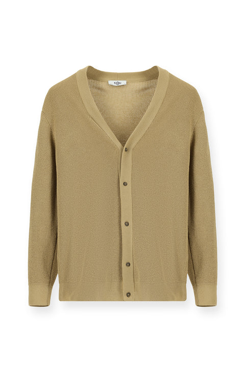 Orta Bej Oversize Ekstra Rahat Kesim Pamuklu Düğmeli Triko Hırka