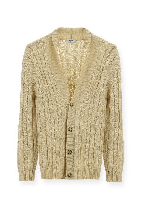 Açık Bej Desenli Yünlü Triko Hırka