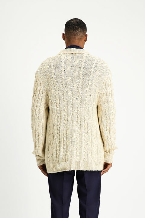 Açık Bej Desenli Yünlü Triko Hırka