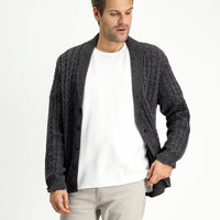 Koyu Antrasit Desenli Yünlü Triko Hırka