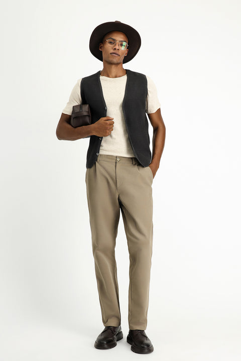 Koyu Antrasit Melanj V Yaka Düğmeli Regular Fit Desenli Pamuklu Triko Yelek