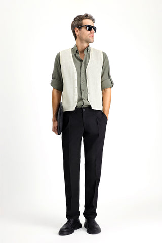  Açık Bej Pamuklu Desenli Triko Yelek