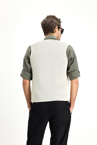  Açık Bej Pamuklu Desenli Triko Yelek