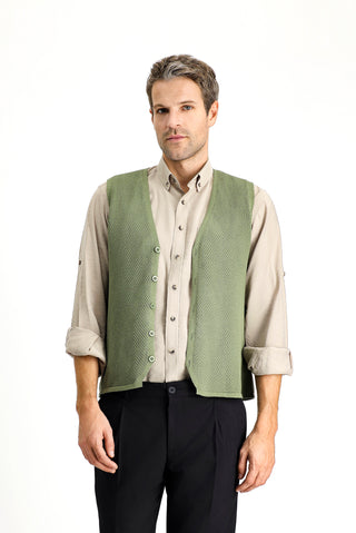  Orta Haki Pamuklu Desenli Triko Yelek