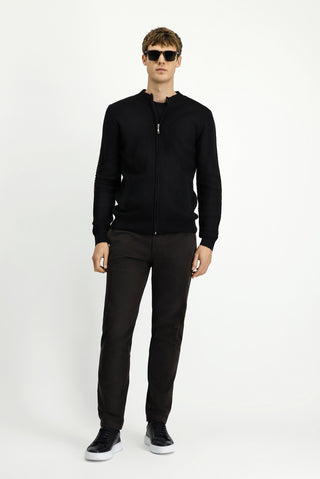  Siyah Slim Fit Dar Kesim Desenli Fermuarlı Pamuklu Triko Hırka