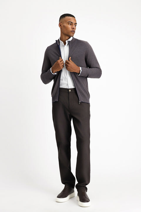 Açık Kahve  Slim Fit Dar Kesim Desenli Fermuarlı Pamuklu Triko Hırka