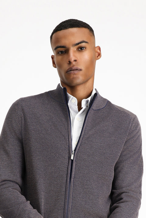 Açık Kahve  Slim Fit Dar Kesim Desenli Fermuarlı Pamuklu Triko Hırka