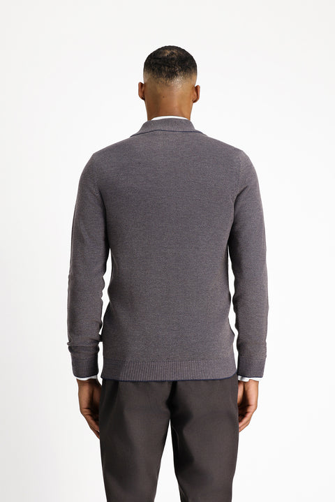 Açık Kahve  Slim Fit Dar Kesim Desenli Fermuarlı Pamuklu Triko Hırka