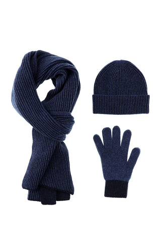  Koyu Lacivert Yünlü Desenli Atkı & Bere & Eldiven Takımı
