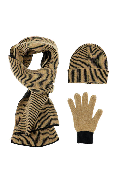 Safari Yünlü Desenli Atkı & Bere & Eldiven Takımı