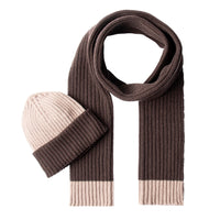 Koyu Kahve Yünlü Desenli Atkı & Bere Takımı