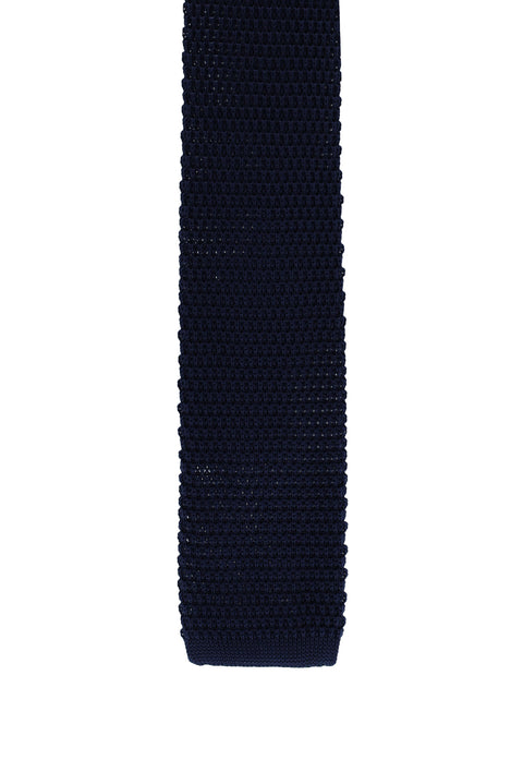 Koyu Lacivert Desenli Örme Kravat