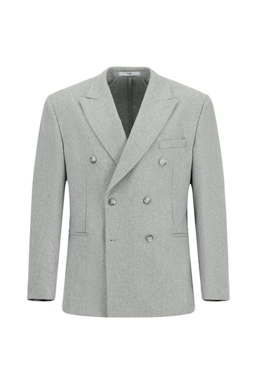 Orta Gri Milano Kalıp Yünlü Kruvaze Ceket