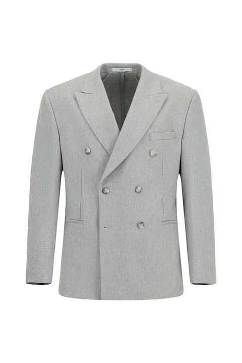 Orta Gri Milano Kalıp Yünlü Kruvaze Ceket