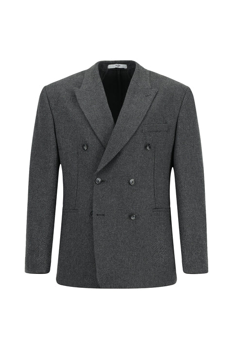 Koyu Füme Milano Kalıp Yünlü Kruvaze Ceket