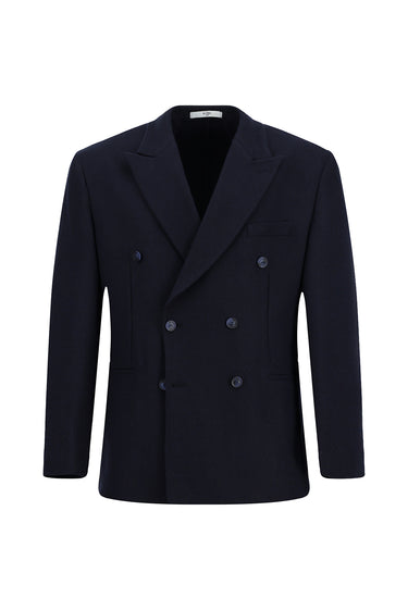  Koyu Lacivert Milano Kalıp Yünlü Kruvaze Ceket