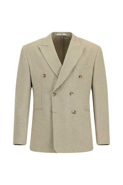 Medium Beige 6 Drop Milano Full Oversize Fit Wool Double-Breasted Jacket