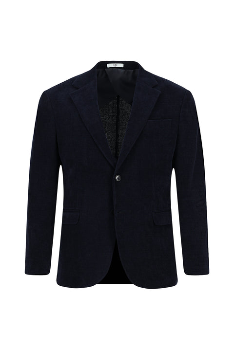 Orta Lacivert 4 Drop Relaxed Fit Rahat Kesim Çizgili Ceket