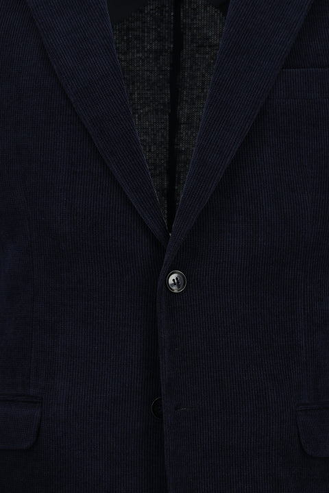 Orta Lacivert 4 Drop Relaxed Fit Rahat Kesim Çizgili Ceket