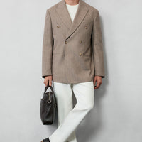 Orta Vizon 8 Drop Muscle Fit Uzun Atletik Kesim Sivri Yaka Çizgili Yünlü Kruvaze Ceket