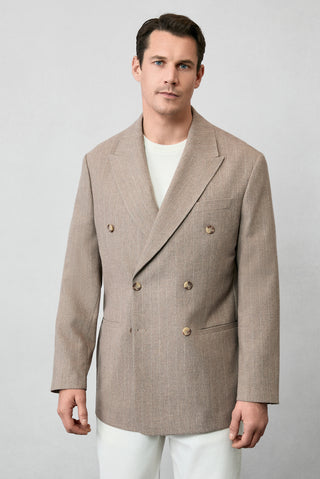  Orta Vizon 6 Drop Milano Full Oversize Fit Tam Oversize Kesim Sivri Yaka Çizgili Yünlü Kruvaze Ceket