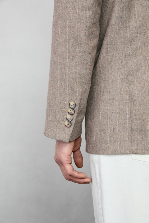 Orta Vizon 8 Drop Muscle Fit Uzun Atletik Kesim Sivri Yaka Çizgili Yünlü Kruvaze Ceket