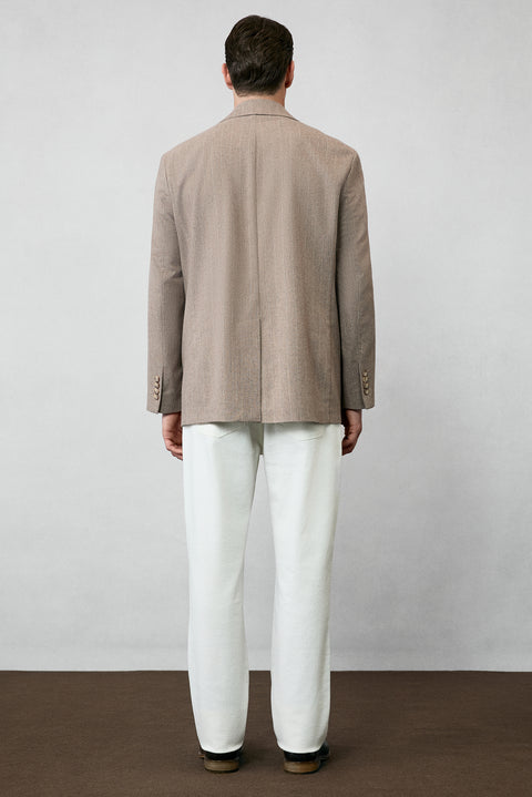 Orta Vizon Verona Kalıp Sivri Yaka Çizgili Yünlü Kruvaze Ceket