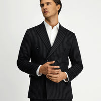 Black 6 Drop Regular Fit Striped Knit Double-Breasted Jacket
