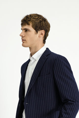  Koyu Lacivert Regular Fit Çizgili Örme Kruvaze Ceket