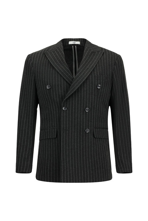 Koyu Antrasit 6 Drop Regular Fit Standart Kesim Çizgili Örme Kruvaze Ceket