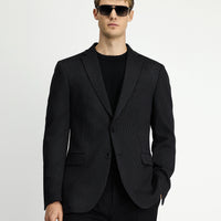 Siyah Muscle Fit Örme Klasik Çizgili Ceket