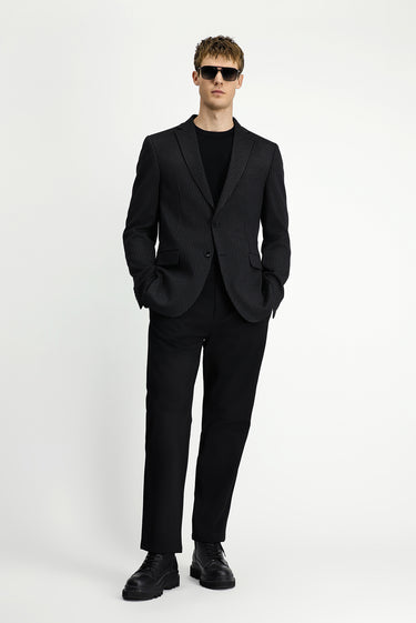 Siyah Super Slim Fit Ekstra Dar Kesim Örme Klasik Çizgili Ceket