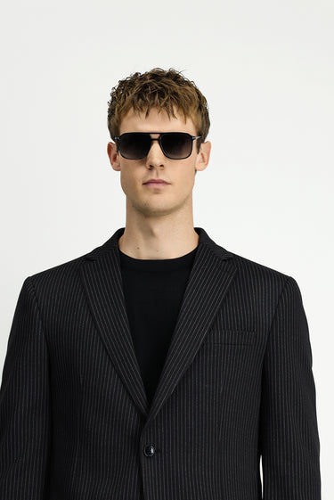Siyah Super Slim Fit Ekstra Dar Kesim Örme Klasik Çizgili Ceket